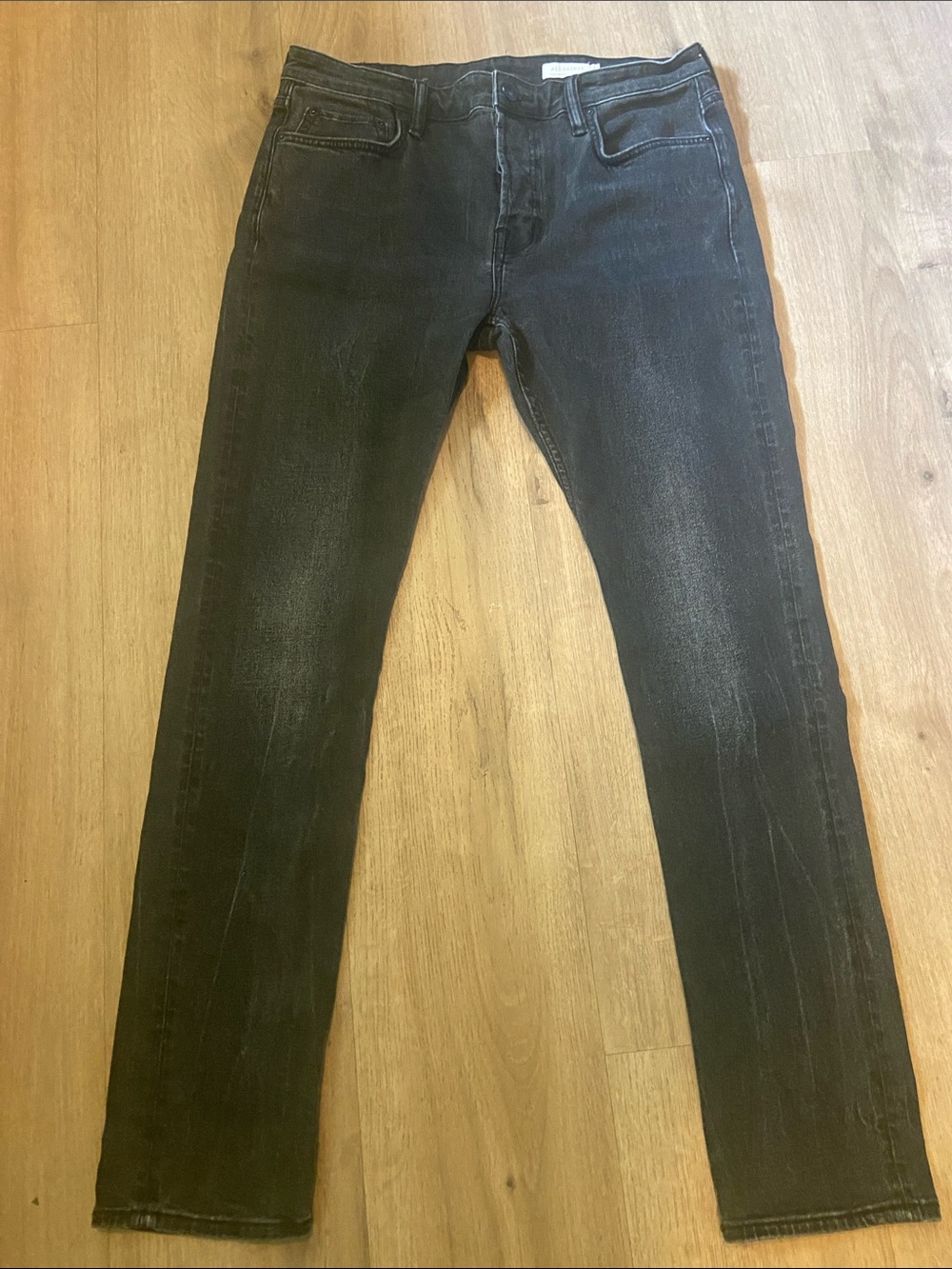 AllSaints Cigarette Jeans Men's 33x31 Black Burnout Slim Straight Indy-Sleaze